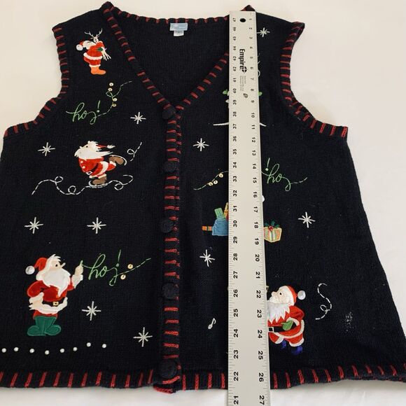 VTG Holiday Editions Sweater Vest Women XL Black 90s Christmas Santa Grandma - Picture 8 of 9